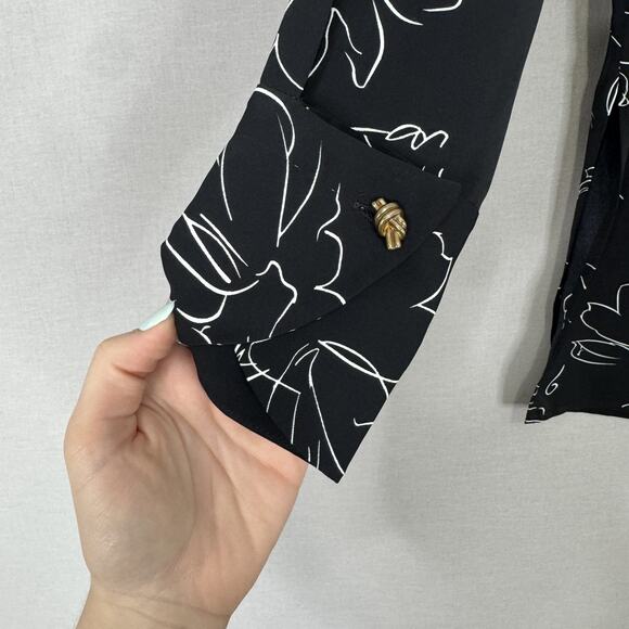 Petite Studio NYC Shirt Womens Large Black Abstract Floral Blouse Academia Prep - Picture 4 of 13